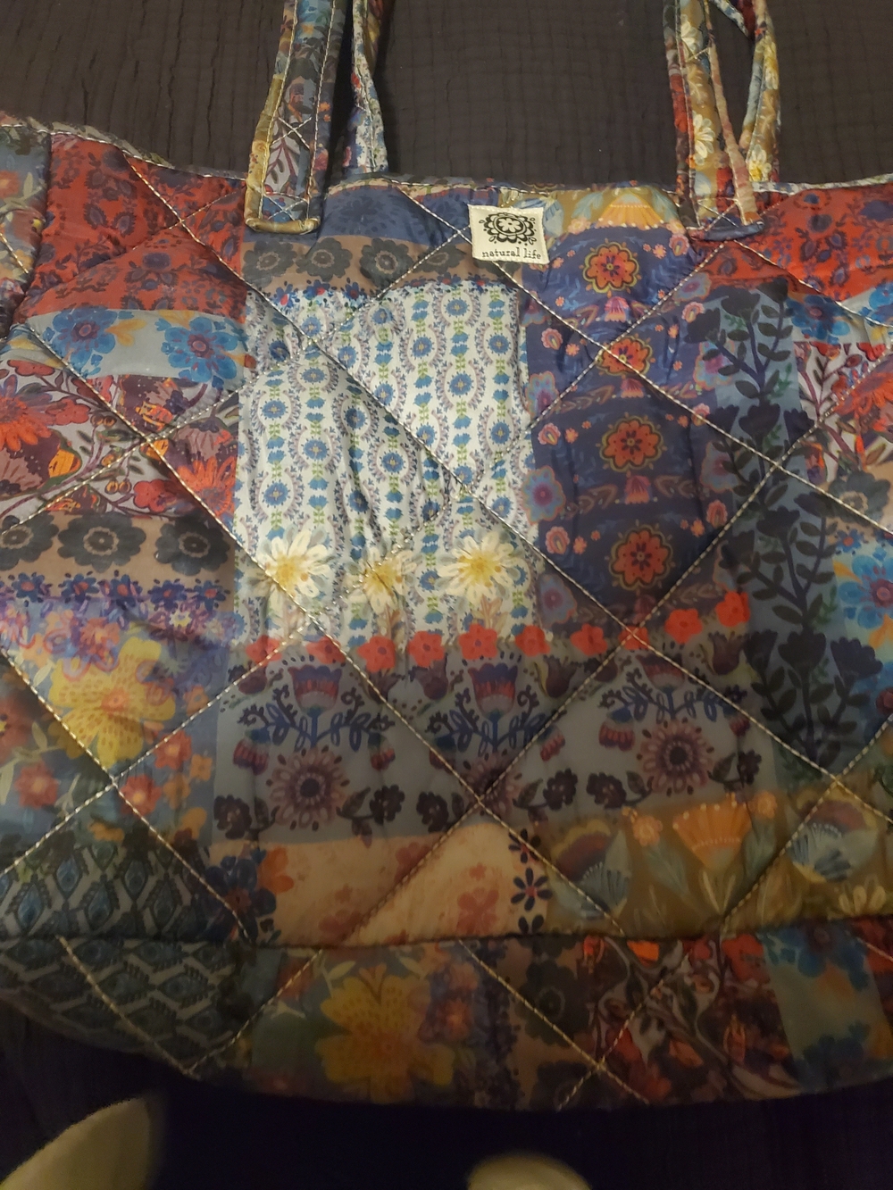 NATURAL LIFE Quilted Patchwork Floral Tote - Blue, Orange, Yellow, Cream - Picture 1 of 4